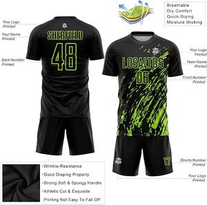 Maillot de football personnalisé sublimé pour homme, noir et vert, avec nom et numéro d'équipe, anti-transpiration, manches courtes, coupe athlétique, toutes saisons - Product Image 2
