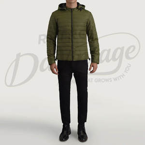 Veste matelassée slim fit pour homme, couleur olive, avec capuche, légère, rembourrée, coupe-vent, pour l'extérieur, hiver - Product Image 4
