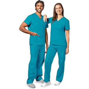 Men's Teal <b>Scrub</b> Set V-Neck Top And Pants Hospital Uniform Cotton Polyester Woven Fabric In Stock - Product Image 3