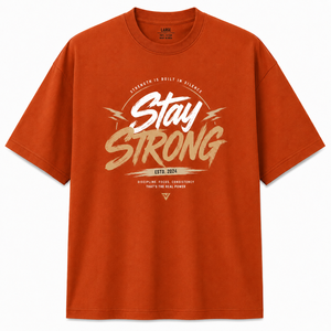 Camiseta de Manga Corta para Hombre, Color Naranja, Cuello Redondo, Corte Regular, 100% Algodón, Diseño con Estampado de Personajes, Ecológica, Casual, Diseño Stay Strong - Product Image 1