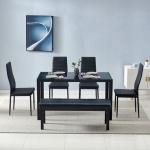 Set di 4 Eleganti Sedie da Pranzo Nere con Schienale Alto, Texture Strutturata, per il Tuo Set da Sala da Pranzo - Product Image 5