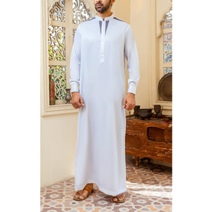 Stand Collar <b>Plain</b> Blank White Color Traditional Islamic Clothing Jubbah For Men Customer Demanding Top Sale Juba Thobes Thawbs - Product Image 2