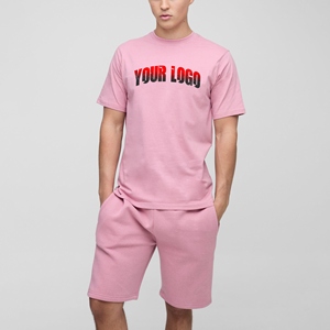 Conjunto de Verano para Hombre de Dos Piezas, Camiseta y Pantalones Cortos Casuales, 220g, Jersey con Logotipo Frontal, 100% Algodón, Estilo Urbano - Product Image 1