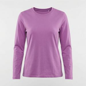 Camiseta de Manga Larga con Cuello Redondo para Mujer, Color Personalizado, Algodón Orgánico de Lujo, Preencogido, GOTS Premium, Corte Clásico Suave - Product Image 1