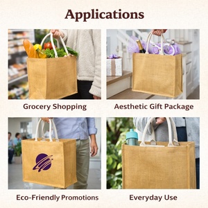 Premium Laminated <b>Jute</b> Shopping <b>Sack</b> with Cotton Handles Reusable Eco Friendly Carry Bag for Grocery Retail and Daily Use - Product Image 5