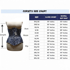 <b>Underbust</b> Steelboned Waist Training And Fashion Wear Blue Floral Brocade Corset With Busk Closure - Product Image 6