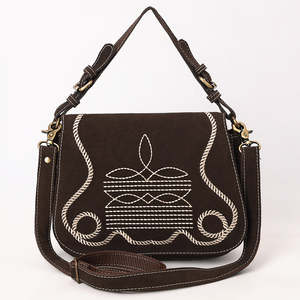 Bolso bandolera bohemio de gamuza bordado para mujer, bolso de hombro con cierre de cierres y correa larga - Product Image 1