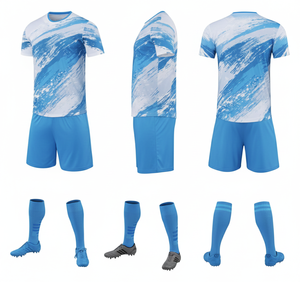 Camiseta de Fútbol para Hombre, Azul y Blanca, con Estampado Abstracto, Manga Corta, Cuello Redondo, Absorbe la Humedad, Corte Regular, Ropa de Verano - Product Image 1
