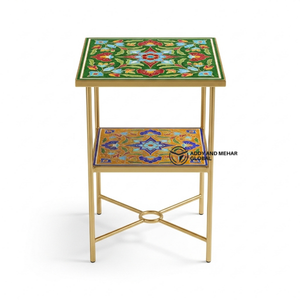 Table-tabouret de luxe en os vert incrusté – Meuble artisanal de caractère, ottoman - Product Image 2