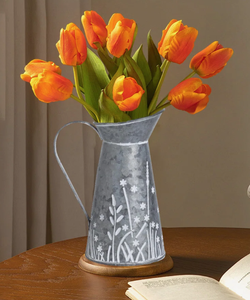 Handmade Sliverish Metal Galvanized Flower Pots <b>Vintage</b> Decorative Flower <b>Vase</b> For Home Office Table Decoration Gift Hot Sale - Product Image 1