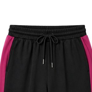 Ensemble décontracté deux pièces pour femme, t-shirt à manches courtes et pantalon droit, magenta et noir, avec contraste, personnalisable - Product Image 5