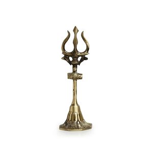 Handcrafted Brass Trishul with Damru Statue Decorative Lord Shiva Trident Idol for Home Temple Puja <b>Mandir</b> Spiritual Decor - Product Image 3