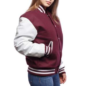 <b>Women's</b> Maroon <b>White</b> Varsity <b>Jacket</b> Full Sleeve Regular Fit Turn Down Collar Zipper Closure Polyester Cotton Material - Product Image 2