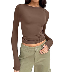 Quick-drying Breathable Anti-Bacterial Plus Size Fitness Exercise Long-sleeved High-<b>neck</b> Yoga <b>Top</b> Skinny Fit Spandex/Nylon Solid - Product Image 4