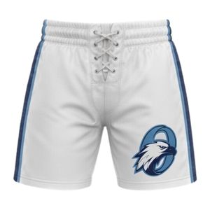 Men White Navy Blue Sublimated Ice Hockey Jersey Shorts Set Polyester V Neck <b>Athletic</b> Uniform Training Sports Apparel - Product Image 5