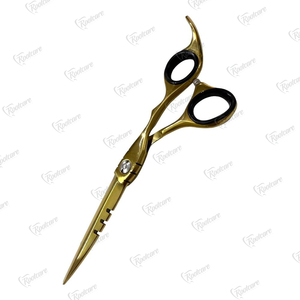 กรรไกรตัดผมดีไซน์ใหม่ทันสมัยขนาด 6.5 นิ้ว ลายฉลุเลเซอร์คมกริบ กรรไกรตัดผมแบบแบน สีน้ำเงินและสีทองเคลือบพลาสม่า - Product Image 6