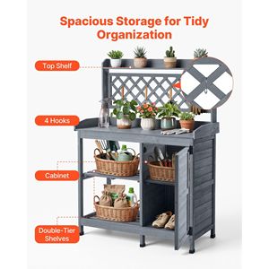 Tavolo da Giardinaggio per Esterni con Armadietto e Ripiani, 43 x 18, Postazione di Lavoro in Legno per Interni ed Esterni - Product Image 5