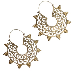 Modernos Pendientes de Aro Medianos de Latón Puro con Mandala, Pendientes Geométricos Circulares de Moda para Mujer, Joyería Bohemia - Product Image 2