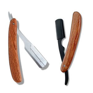 Rasoir droit à manche en bois, lame en acier inoxydable, pour le rasage du visage et du corps, usage en salon de coiffure, pliable, logo personnalisé, finition lisse - Product Image 5