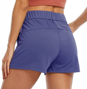 OEM ODM Custom Women's Lightweight Gym Running <b>Shorts</b> <b>With</b> <b>Zip</b> <b>Pockets</b> Quick Dry Elastic Waist Regular Fit Nylon Polyester <b>Short</b> - Product Image 6