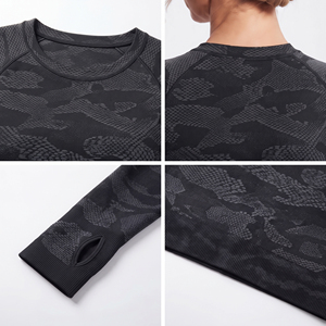 <b>Camo</b> Printed Long Sleeve Crop <b>Top</b> Ladies High Compression Yoga <b>Top</b> 100% Polyester Workout Crop Tank Tee Slim Fit Gym Wear Crop T - Product Image 6