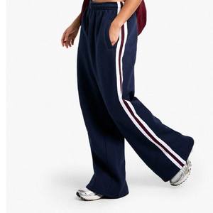 Pantalon large pour femme, couleur unie, coupe ample, taille mi-haute, cordon élastique, style décontracté automne, en tissu éponge de coton - Product Image 4