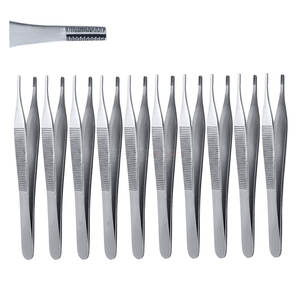 Pinces à tissus Adson Brown, lot de 10, 12 cm, en acier inoxydable dentelé, forceps chirurgical à poignée striée, manuel, certifié CE, pour cliniques - Product Image 1