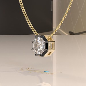 Elvora Gems Georgian Cut Set Octagon Cut Moissanite <b>Pendant</b> <b>Solid</b> <b>Gold</b> 2.8CT IGI Certified Rhodium Plated Rope Chain Necklace - Product Image 2