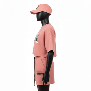 Conjunto de Top Corto para Mujer, Tela de Algodón de Rizo de Alta Calidad, 280 GSM, Transpirable, Color Sólido, Logotipo Personalizado - Product Image 3