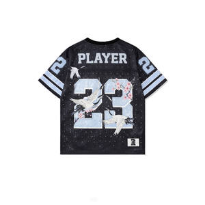 Maillot de football américain personnalisé pour femme, noir, en maille, col en V, avec motifs graphiques en strass thermocollés, OEM, marque privée, vente en gros - Product Image 4