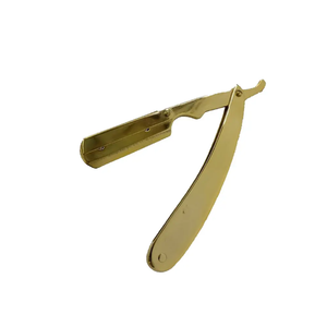 Rasoir de Barbier Professionnel en Acier Inoxydable de Haute Qualité, Couleur Or Pur 5.5, Pliant Manuel, pour Rasage de Cheveux, Sécurité Professionnelle - Product Image 1