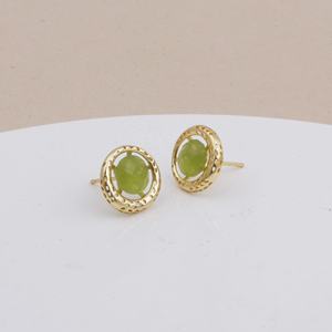 Flower Designer Gold-Plated Brass Stud <b>Earrings</b> Green Chalcedony Gemstone Bezel Set Trendy Stylish Fashionable Women's <b>Earrings</b> - Product Image 3