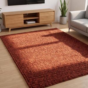 Tapis rustique texturé à boucles, couleur terre cuite riche, tapis tissé artisanal moderne pour la décoration du salon et de la chambre - Product Image 1