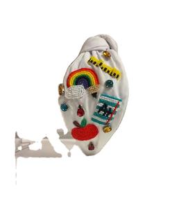 Serre-tête personnalisé à thème baseball, orné de perles et de bijoux, avec nœud supérieur, pour le jour du match, directement d'Inde - Product Image 1