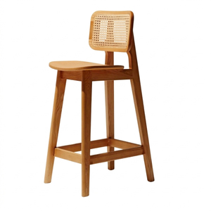 Farmhouse Style Premium Teak Wood Rattan <b>Bar</b> Chair with Fixed Armrest Modern Design Natural Finish Commercial Use <b>Bar</b> Furniture - Product Image 2