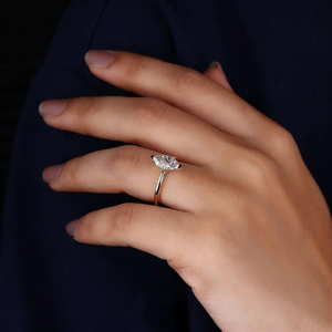 Minimalist Marquise Solitaire Diamond Engagement <b>Ring</b> Thin Gold Band Dainty Wedding <b>Ring</b> for Women - Product Image 6