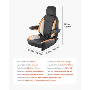 Sedile Universale Micro S per Carrelli Elevatori e Trattori con Schienale Regolabile, Braccioli e Poggiatesta, Cintura di Sicurezza e Componenti di Fissaggio - Product Image 4