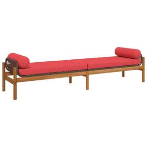 Banc de patio en rotin PE marron et rouge avec housses amovibles, mobilier d'extérieur élégant - Product Image 2