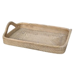 Hand-Woven Natural Rattan Serving <b>Tray</b> with Handles <b>Round</b> Wicker Storage Basket for Coffee <b>Table</b> Breakfast Food & Fruit Display - Product Image 3