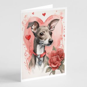 Galgo italiano Whimsical Valentine Roses Pack 8 A7 Tamaño 5x7 Tarjetas de notas en blanco con sobres Colección de tarjetas de felicitación - Product Image 1