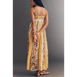 Vestido Largo Informal de Verano de Alta Calidad, Elegante, sin Mangas, con Cuello Cuadrado, Estampado Floral, para Mujer, 100% Algodón y Lino - Product Image 4