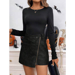 Jupes en cuir vintage pour femmes, zippées, taille haute, ourlet asymétrique, mini-jupes 2026 - Product Image 4