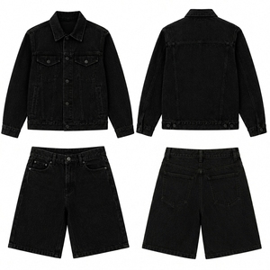 Custom <b>Men's</b> Slim Fit Spring Woven Solid Denim <b>Jacket</b> Pants Sets Breathable Hooded High Quality Streetwear 100% Cotton Outerwear - Product Image 2