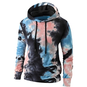 Sweat-shirt à capuche slim fit pour homme, imprimé tie-dye bleu rose noir, manches longues, haut décontracté - Product Image 1