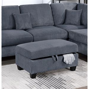 Set Divano Sezionale Contemporaneo in Velluto a Coste Grigio Scuro 3 Pezzi con Chaise Longue e Pouf per Soggiorno - Product Image 4