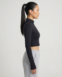 Women Yoga Quarter Zip Crop <b>Jacket</b> Gym Workout Training <b>Jacket</b> Front 3/4 Zip Sportswear Trainer Pullover <b>Jacket</b> Short Length - Product Image 4