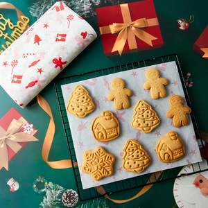<b>Christmas</b> Cookie Wrapping Paper with Gingerbread and Tree Patterns Rectangular Art Paper for Gift Decoration Four-Color Printing - Product Image 1