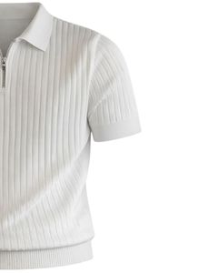 Polo de Manga Corta con Cierre de Cremallera de Cuarto, Blanco, con Cuello en Contraste, Tejido de Punto, Personalizado para Hombre, Fabricante Personalizado, Ropa Casual de Verano - Product Image 3