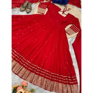 Conjunto Elegante de Vestido Anarkali y Pantalón con Dupatta para Fiesta, para Mujer - Product Image 2