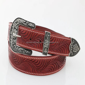Ceinture sculptée à la main en cuir véritable pleine fleur pour hommes classiques avec boucle de cow-boy et boucle ceinture d'outillage en cuir occidental - Product Image 5